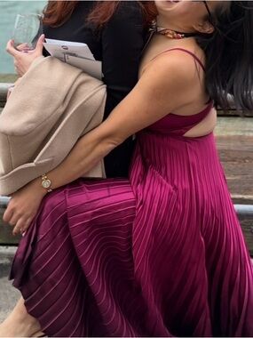 Abercrombie & Fitch Maroon Pleated Midi Dress